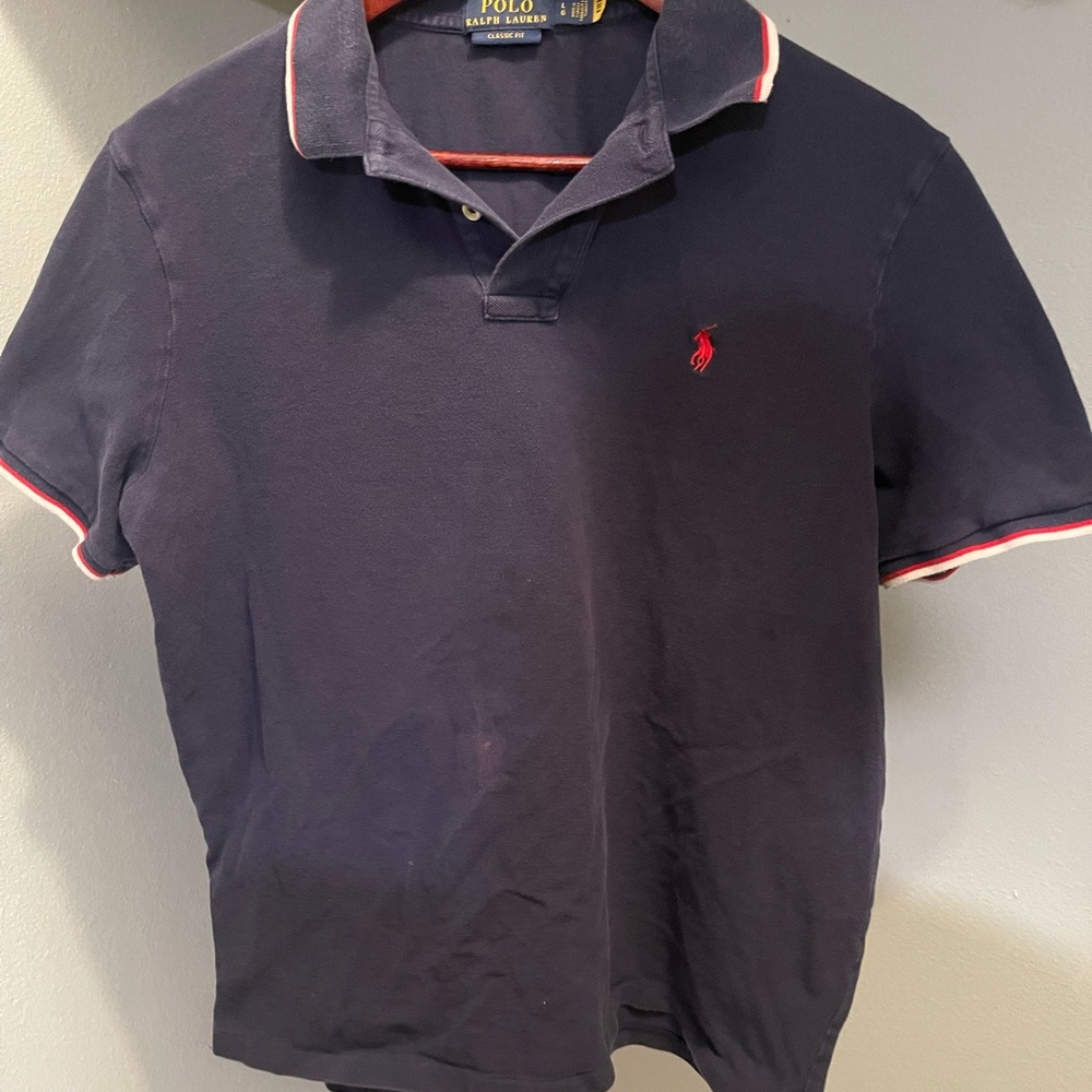 Ralph Lauren Men's Polo Shirt in Navy with Red Accents